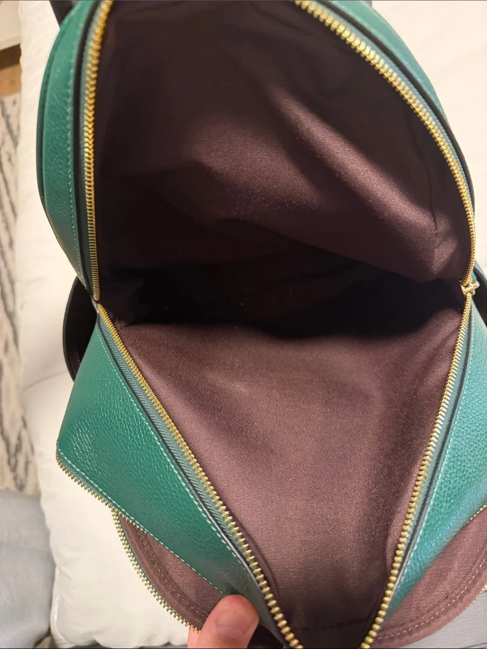 Coach Dark Green Pebbled Leather Mini Backpack with Gold Hardware